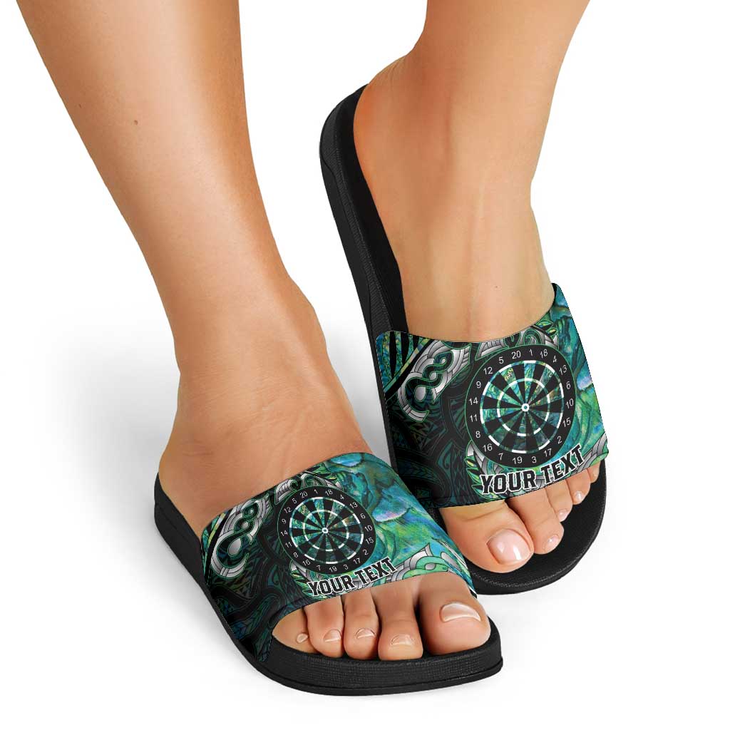 New Zealand Darts Personalised Slide Sandals Aotearoa Silver Fern Green Papua Shell Spirit LT9 - Polynesian Pride