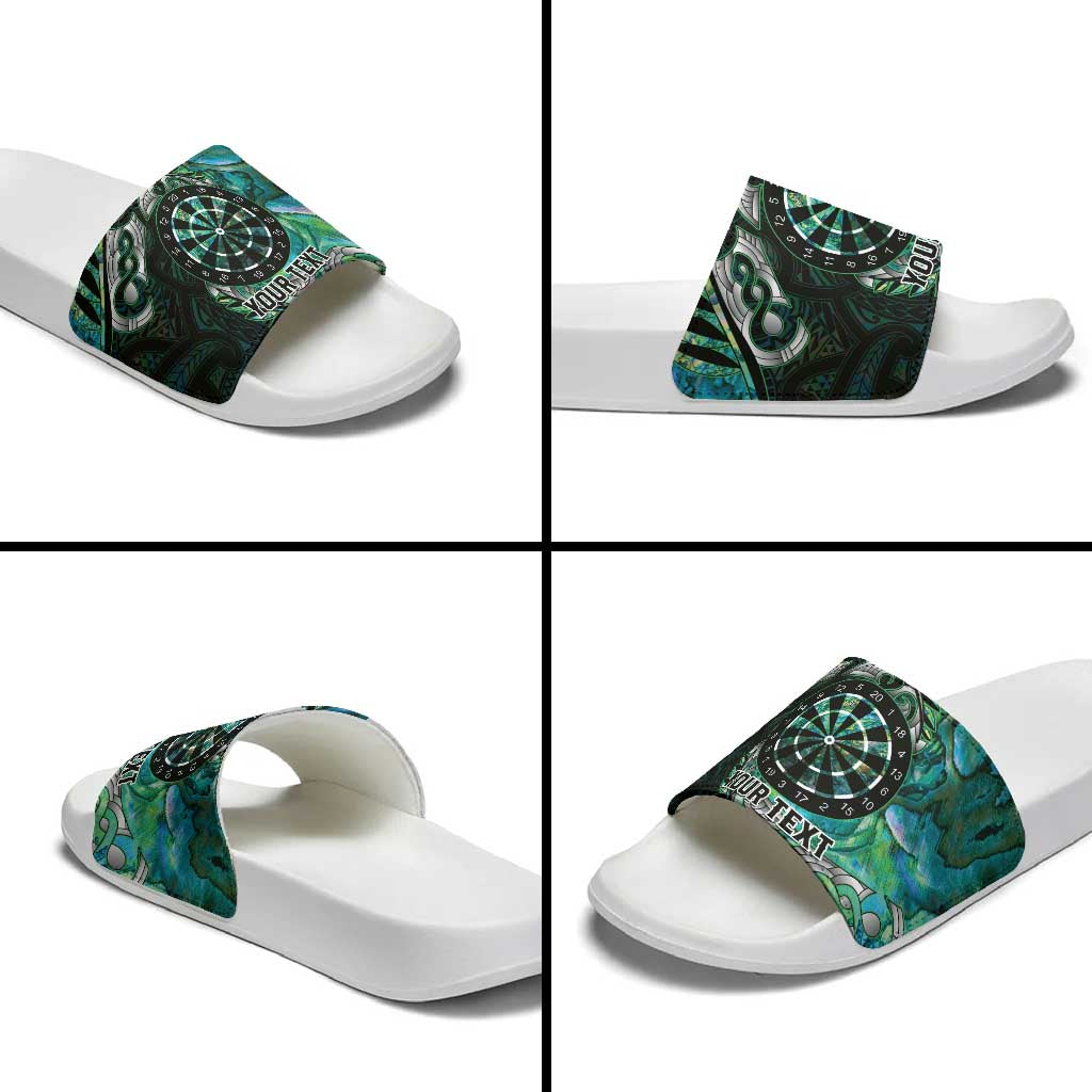 New Zealand Darts Personalised Slide Sandals Aotearoa Silver Fern Green Papua Shell Spirit LT9 - Polynesian Pride