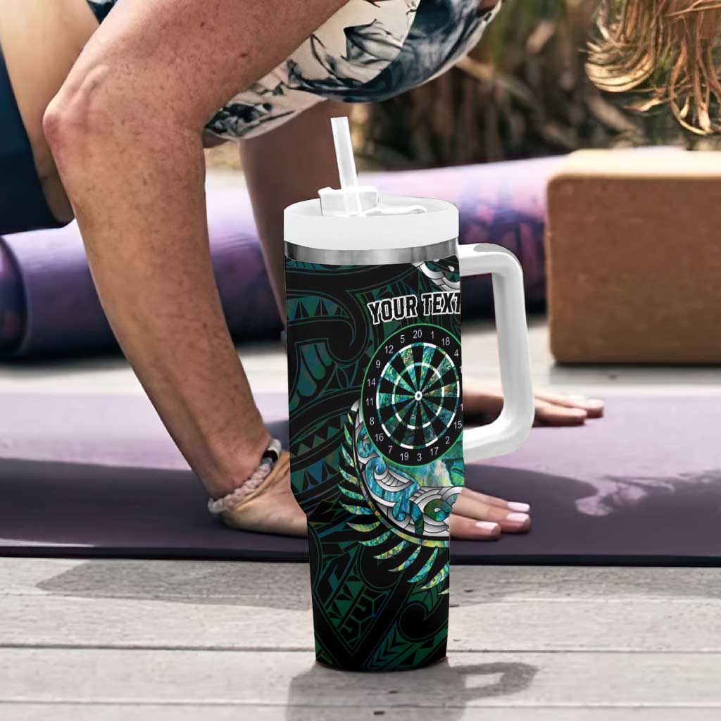 New Zealand Darts Personalised Tumbler With Handle Aotearoa Silver Fern Green Papua Shell Spirit LT9 - Polynesian Pride