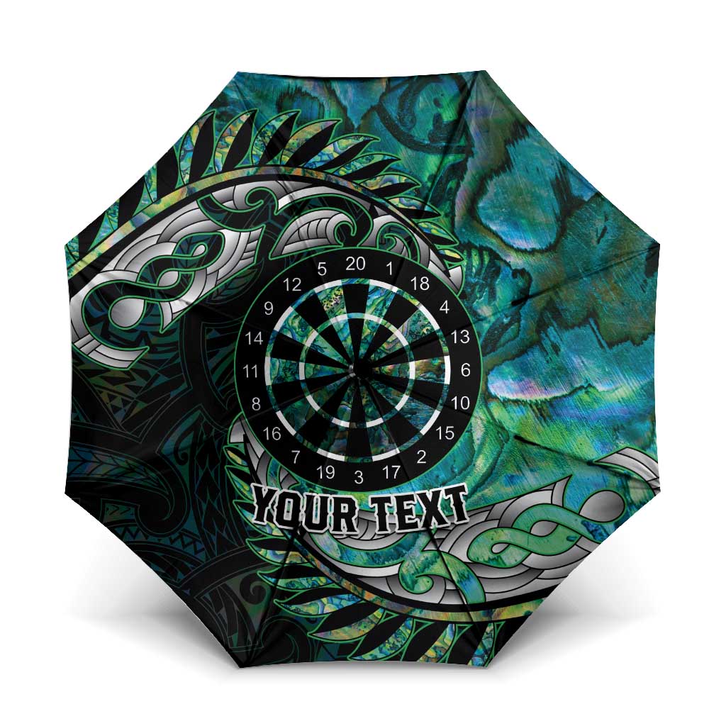 New Zealand Darts Personalised Umbrella Aotearoa Silver Fern Green Papua Shell Spirit - Polynesian Pride