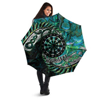 New Zealand Darts Personalised Umbrella Aotearoa Silver Fern Green Papua Shell Spirit - Polynesian Pride