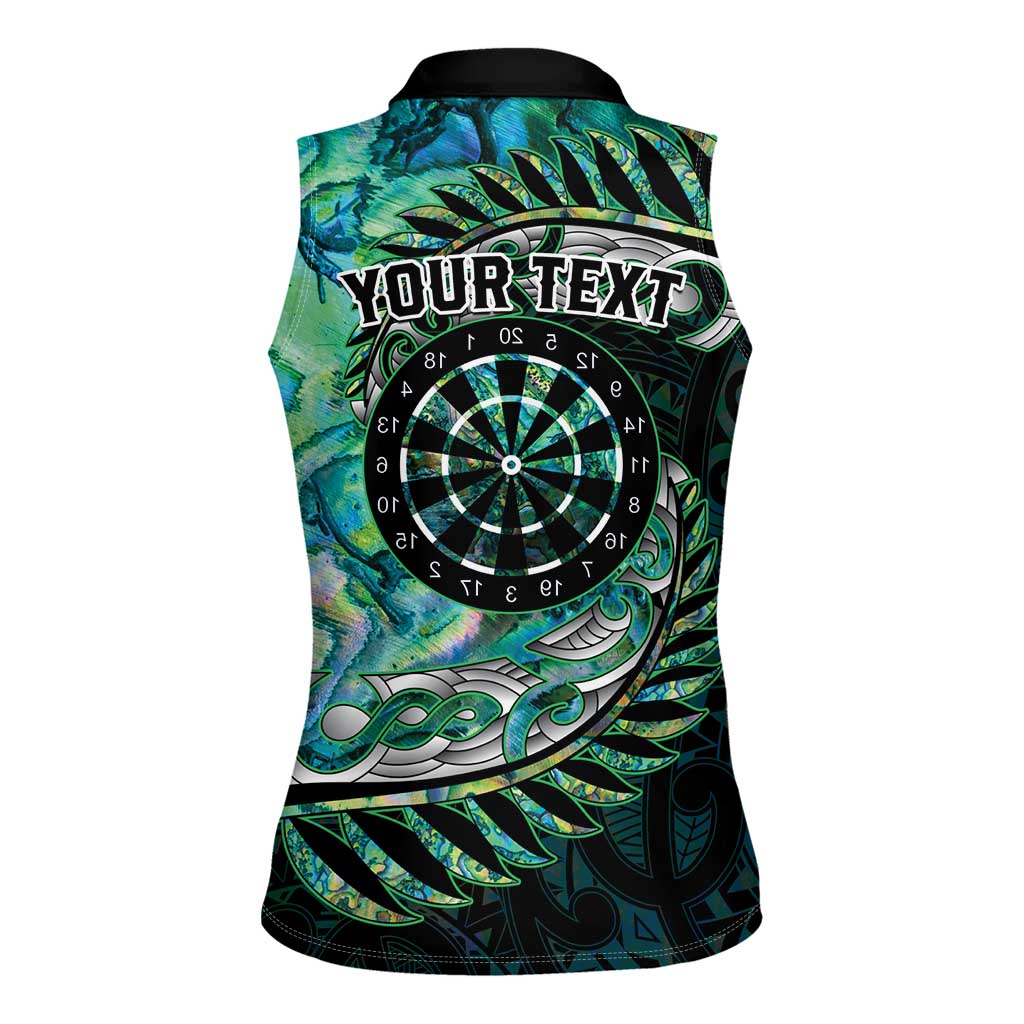 New Zealand Darts Personalised Women Sleeveless Polo Shirt Aotearoa Silver Fern Green Papua Shell Spirit LT9 - Polynesian Pride