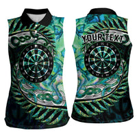 New Zealand Darts Personalised Women Sleeveless Polo Shirt Aotearoa Silver Fern Green Papua Shell Spirit LT9 - Polynesian Pride