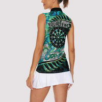 New Zealand Darts Personalised Women Sleeveless Polo Shirt Aotearoa Silver Fern Green Papua Shell Spirit LT9 - Polynesian Pride