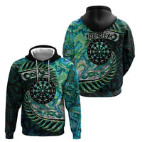 New Zealand Darts Personalised Zip Hoodie Aotearoa Silver Fern Green Papua Shell Spirit