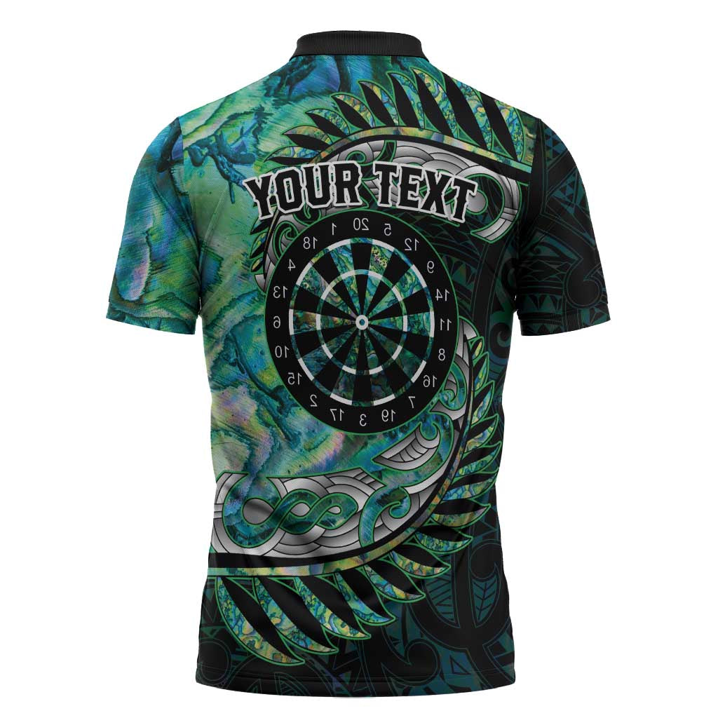 New Zealand Darts Personalised Zipper Polo Shirt Aotearoa Silver Fern Green Papua Shell Spirit - Polynesian Pride