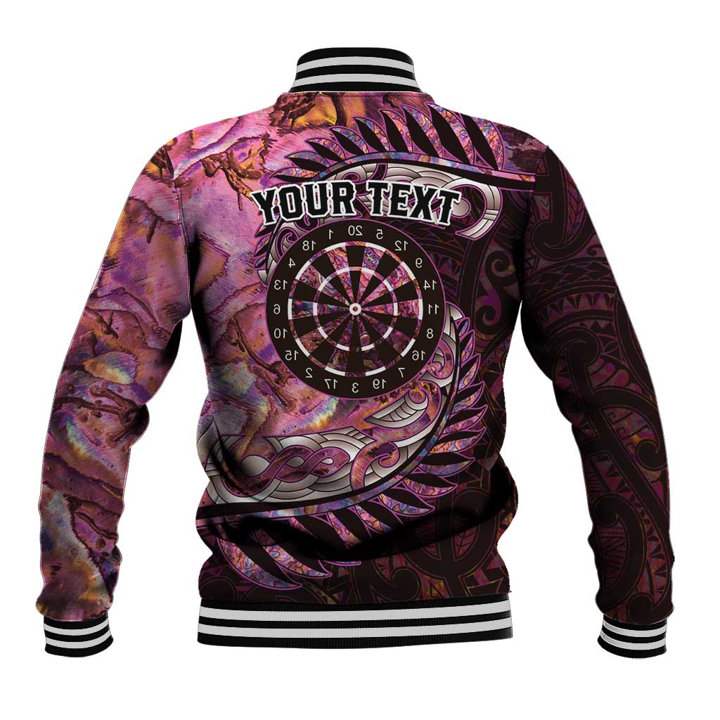 New Zealand Darts Personalised Baseball Jacket Aotearoa Silver Fern Pink Papua Shell Spirit LT9 - Polynesian Pride