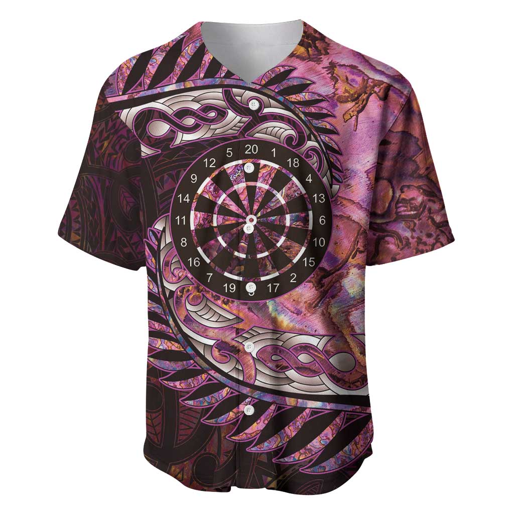New Zealand Darts Personalised Baseball Jersey Aotearoa Silver Fern Pink Papua Shell Spirit LT9 Pink - Polynesian Pride