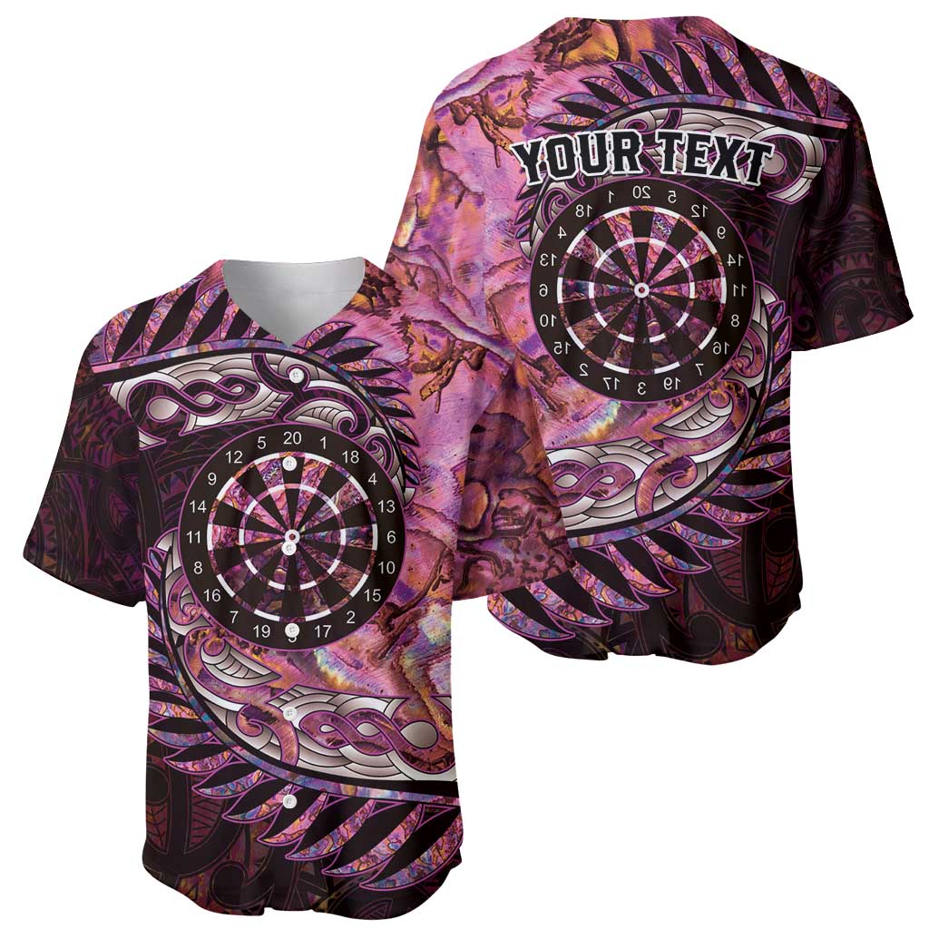 New Zealand Darts Personalised Baseball Jersey Aotearoa Silver Fern Pink Papua Shell Spirit LT9 - Polynesian Pride