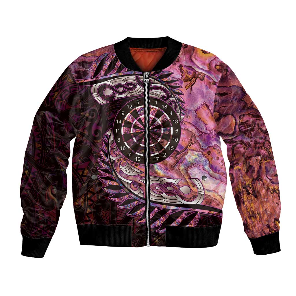 New Zealand Darts Personalised Bomber Jacket Aotearoa Silver Fern Pink Papua Shell Spirit LT9 Unisex Pink - Polynesian Pride