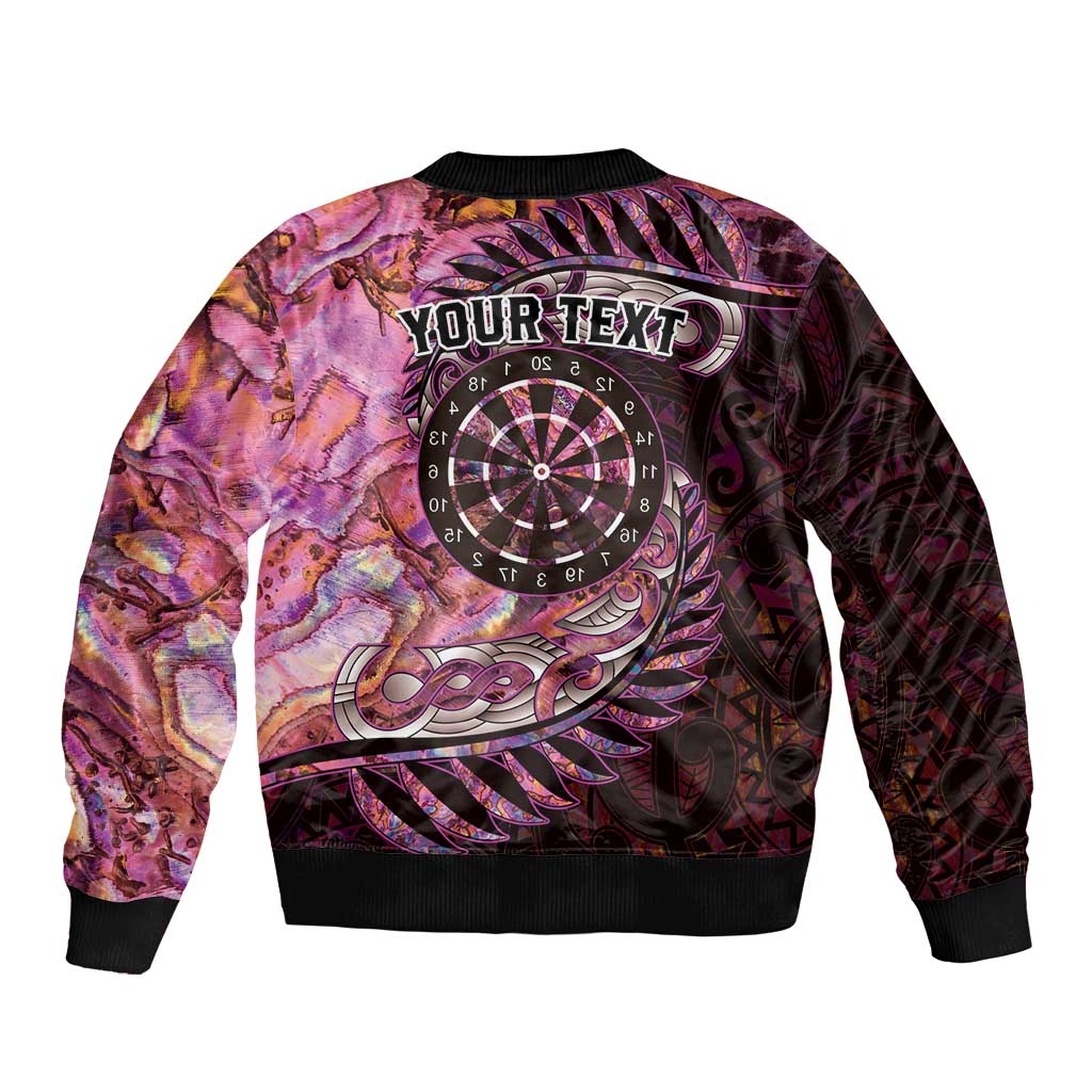 New Zealand Darts Personalised Bomber Jacket Aotearoa Silver Fern Pink Papua Shell Spirit LT9 - Polynesian Pride