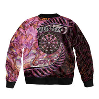 New Zealand Darts Personalised Bomber Jacket Aotearoa Silver Fern Pink Papua Shell Spirit LT9 - Polynesian Pride