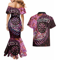 New Zealand Darts Personalised Couples Matching Mermaid Dress and Hawaiian Shirt Aotearoa Silver Fern Pink Papua Shell Spirit LT9 - Polynesian Pride
