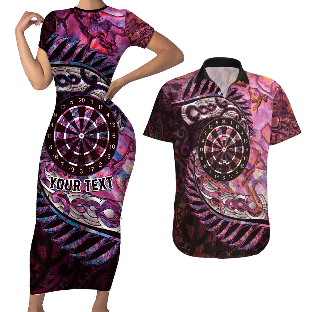 New Zealand Darts Personalised Couples Matching Short Sleeve Bodycon Dress and Hawaiian Shirt Aotearoa Silver Fern Pink Papua Shell Spirit LT9 Pink - Polynesian Pride