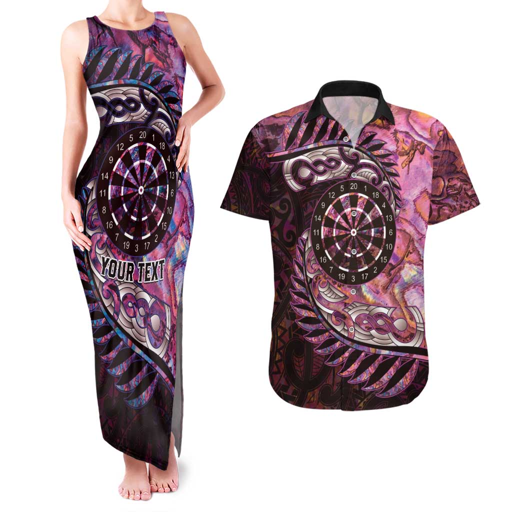 New Zealand Darts Personalised Couples Matching Tank Maxi Dress and Hawaiian Shirt Aotearoa Silver Fern Pink Papua Shell Spirit LT9 Pink - Polynesian Pride