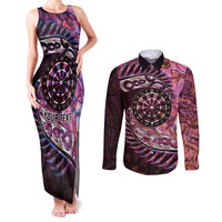New Zealand Darts Personalised Couples Matching Tank Maxi Dress and Long Sleeve Button Shirt Aotearoa Silver Fern Pink Papua Shell Spirit LT9 Pink - Polynesian Pride