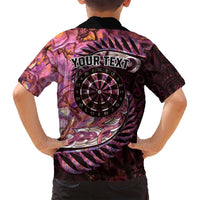 New Zealand Darts Personalised Family Matching Long Sleeve Bodycon Dress and Hawaiian Shirt Aotearoa Silver Fern Pink Papua Shell Spirit LT9 - Polynesian Pride