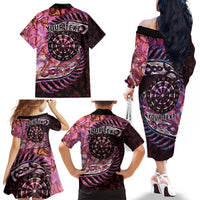 New Zealand Darts Personalised Family Matching Off The Shoulder Long Sleeve Dress and Hawaiian Shirt Aotearoa Silver Fern Pink Papua Shell Spirit