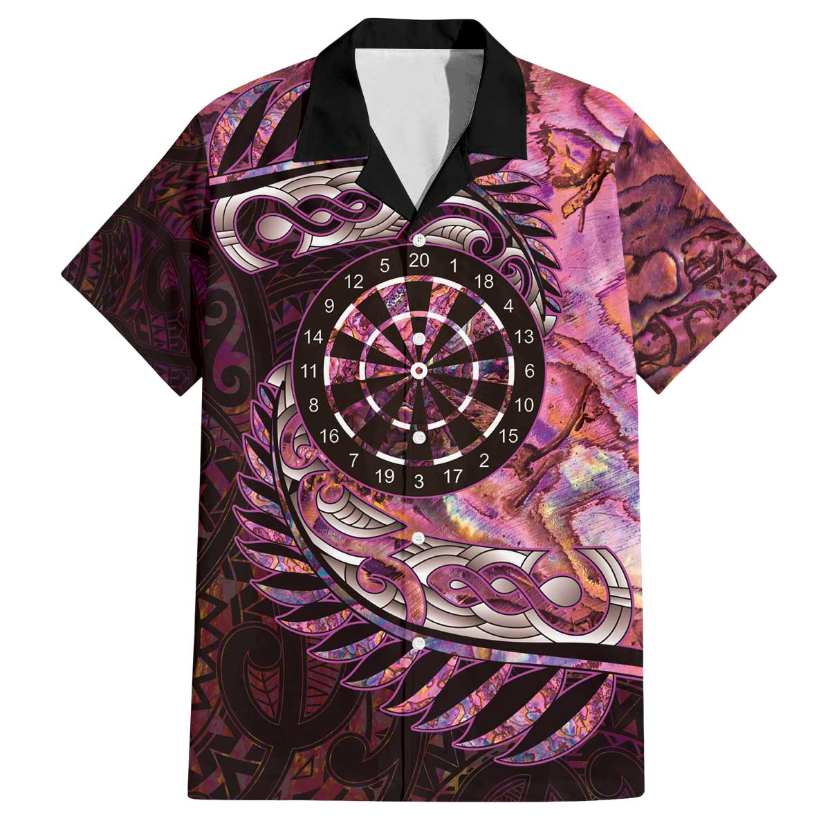 New Zealand Darts Personalised Family Matching Off The Shoulder Long Sleeve Dress and Hawaiian Shirt Aotearoa Silver Fern Pink Papua Shell Spirit