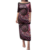 New Zealand Darts Personalised Family Matching Puletasi and Hawaiian Shirt Aotearoa Silver Fern Pink Papua Shell Spirit LT9 Mom's Dress Pink - Polynesian Pride