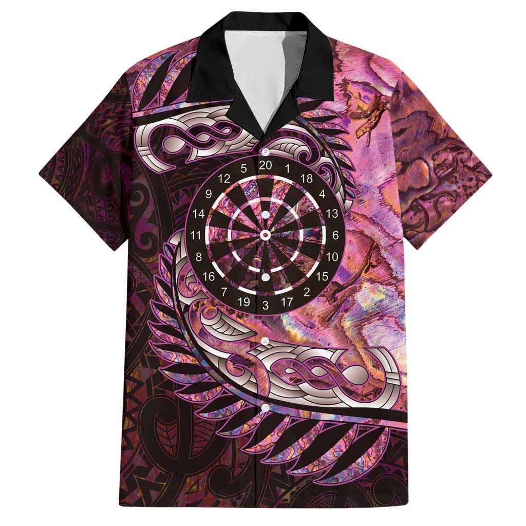 New Zealand Darts Personalised Family Matching Short Sleeve Bodycon Dress and Hawaiian Shirt Aotearoa Silver Fern Pink Papua Shell Spirit LT9 Dad's Shirt - Short Sleeve Pink - Polynesian Pride