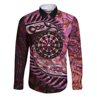 New Zealand Darts Personalised Family Matching Short Sleeve Bodycon Dress and Hawaiian Shirt Aotearoa Silver Fern Pink Papua Shell Spirit LT9 Dad's Shirt - Long Sleeve Pink - Polynesian Pride