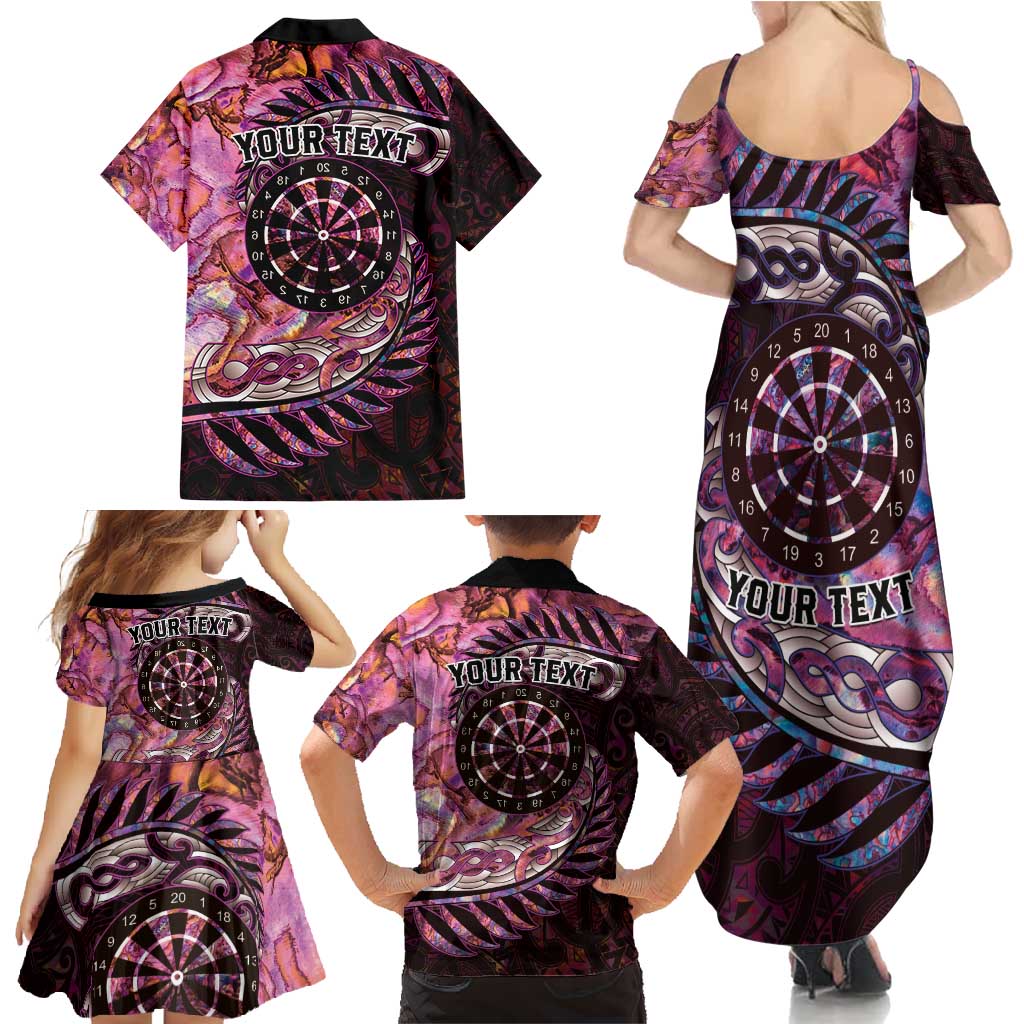 New Zealand Darts Personalised Family Matching Summer Maxi Dress and Hawaiian Shirt Aotearoa Silver Fern Pink Papua Shell Spirit LT9 - Polynesian Pride