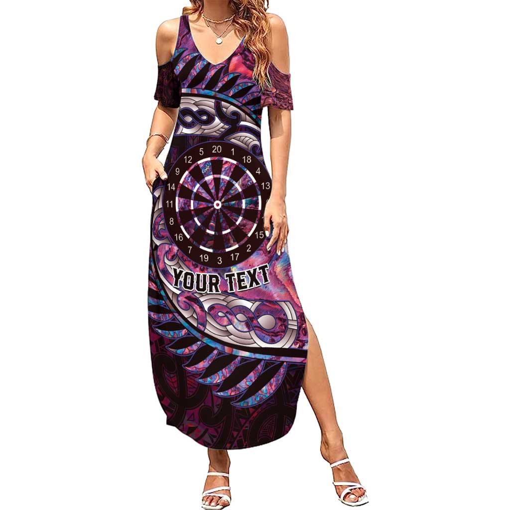 New Zealand Darts Personalised Family Matching Summer Maxi Dress and Hawaiian Shirt Aotearoa Silver Fern Pink Papua Shell Spirit LT9 Mom's Dress Pink - Polynesian Pride