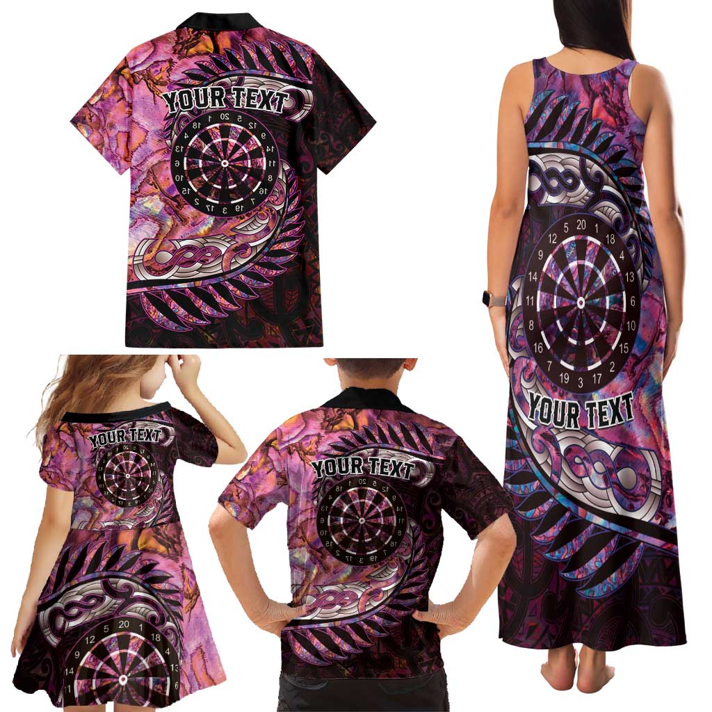 New Zealand Darts Personalised Family Matching Tank Maxi Dress and Hawaiian Shirt Aotearoa Silver Fern Pink Papua Shell Spirit LT9 - Polynesian Pride