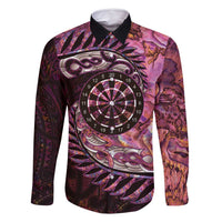 New Zealand Darts Personalised Family Matching Tank Maxi Dress and Hawaiian Shirt Aotearoa Silver Fern Pink Papua Shell Spirit LT9 Dad's Shirt - Long Sleeve Pink - Polynesian Pride