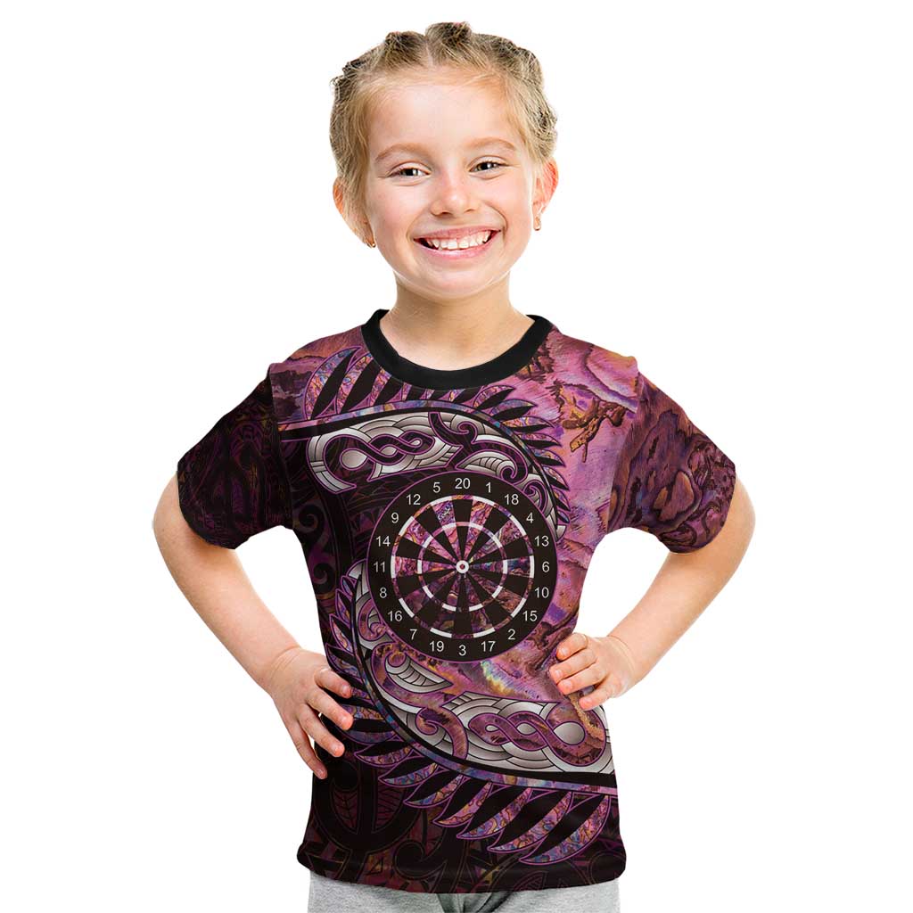 New Zealand Darts Personalised Kid T Shirt Aotearoa Silver Fern Pink Papua Shell Spirit LT9 Pink - Polynesian Pride