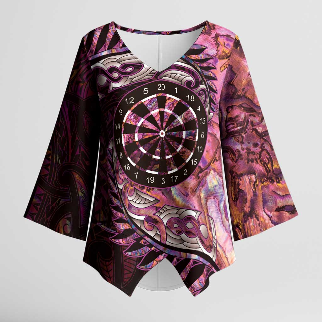 New Zealand Darts Personalised Kimono Sleeve Blouse Aotearoa Silver Fern Pink Papua Shell Spirit - Polynesian Pride