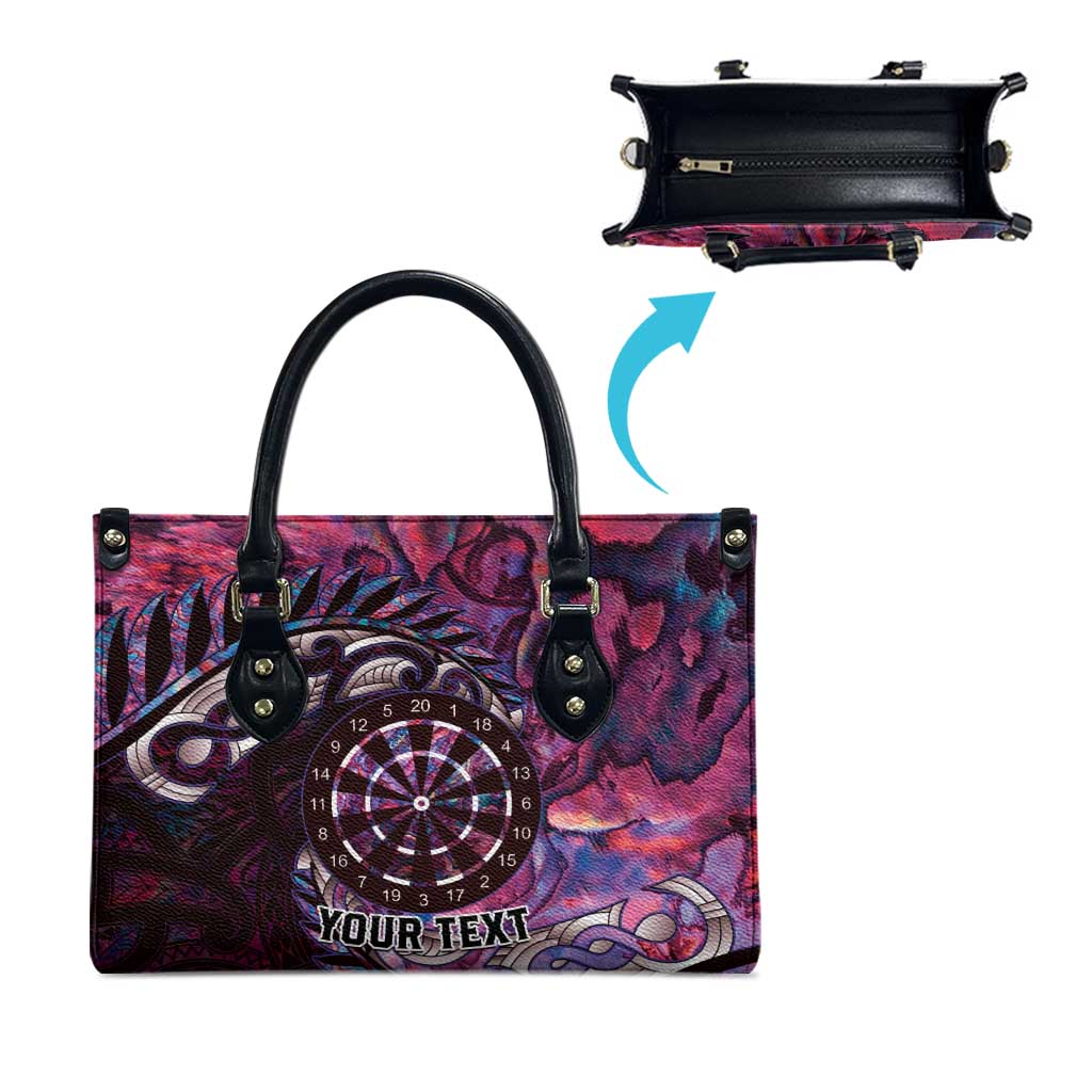 New Zealand Darts Personalised Leather Bag Aotearoa Silver Fern Pink Papua Shell Spirit - Polynesian Pride