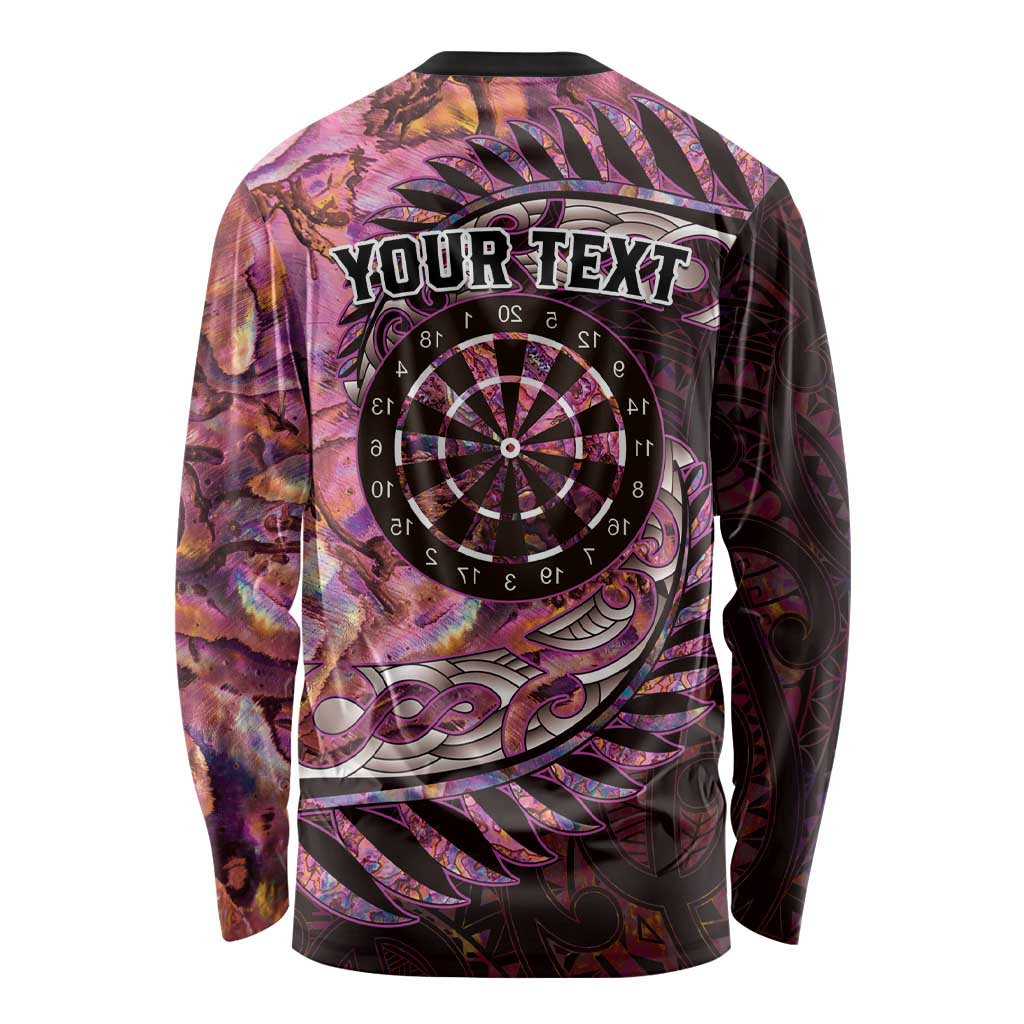 New Zealand Darts Personalised Long Sleeve Shirt Aotearoa Silver Fern Pink Papua Shell Spirit LT9 - Polynesian Pride