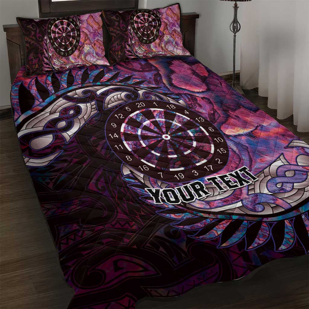 New Zealand Darts Personalised Quilt Bed Set Aotearoa Silver Fern Pink Papua Shell Spirit