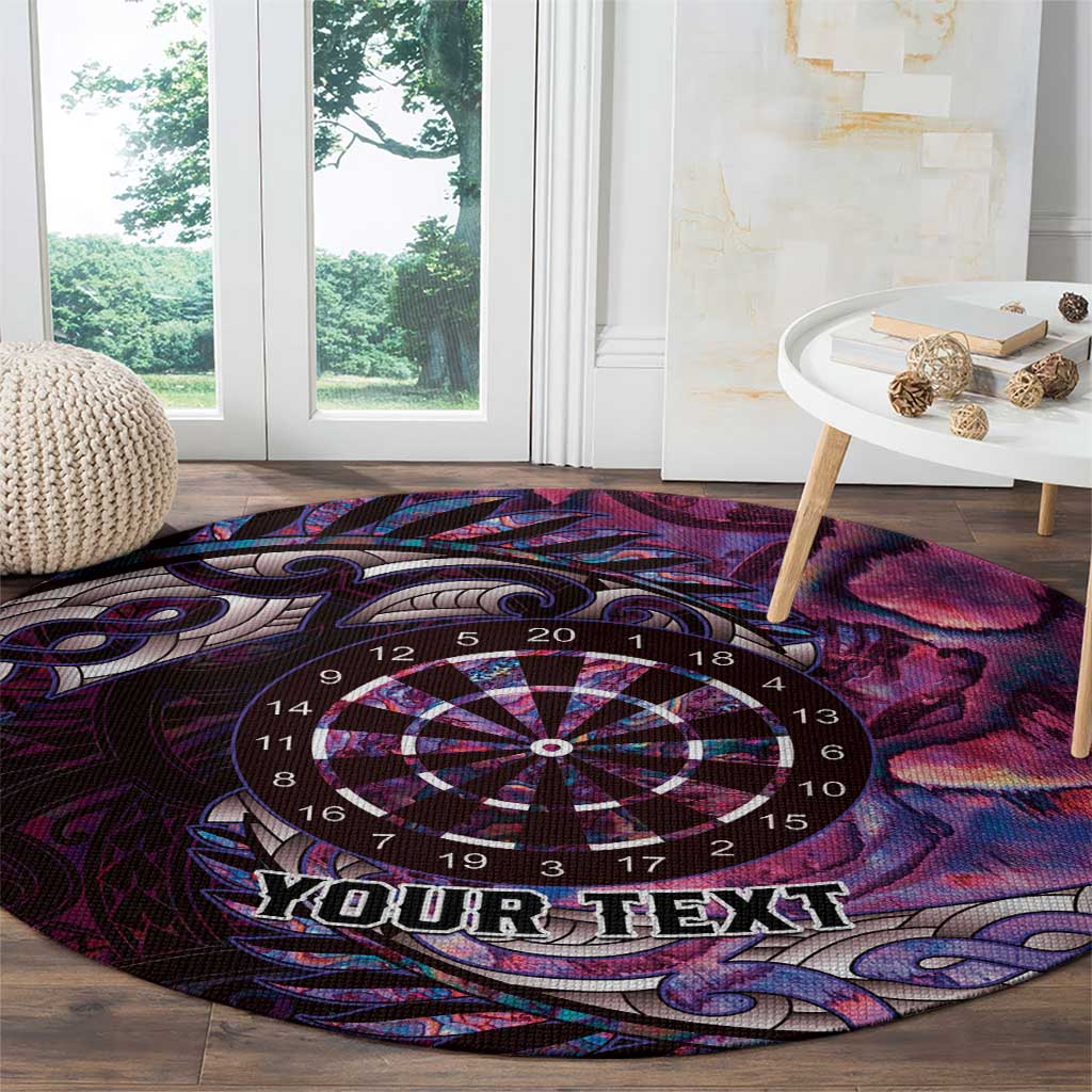 New Zealand Darts Personalised Round Carpet Aotearoa Silver Fern Pink Papua Shell Spirit