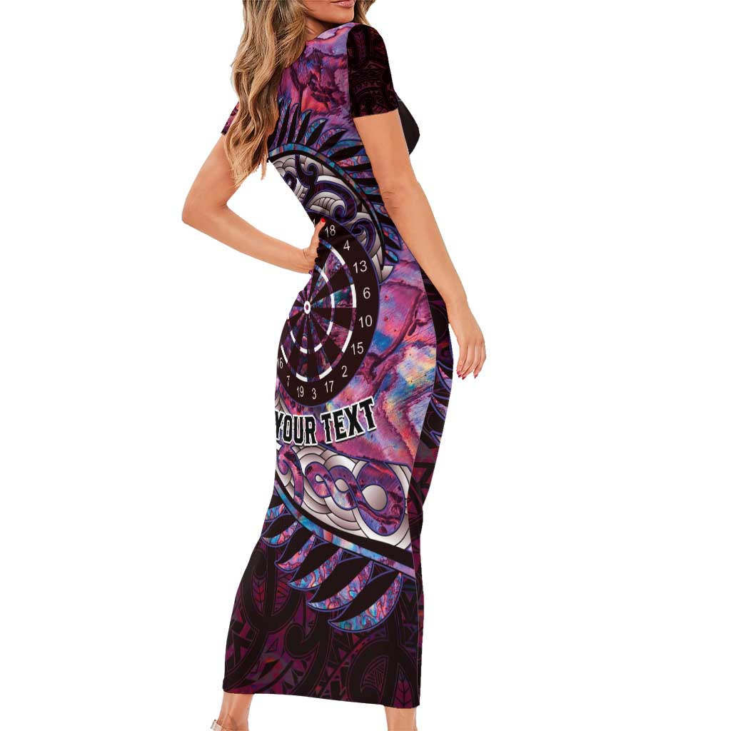 New Zealand Darts Personalised Short Sleeve Bodycon Dress Aotearoa Silver Fern Pink Papua Shell Spirit