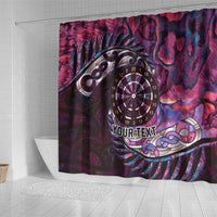 New Zealand Darts Personalised Shower Curtain Aotearoa Silver Fern Pink Papua Shell Spirit