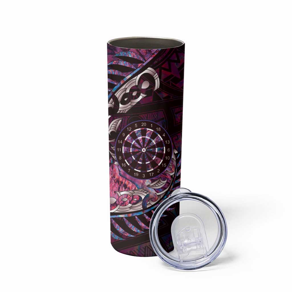 New Zealand Darts Personalised Skinny Tumbler Aotearoa Silver Fern Pink Papua Shell Spirit LT9 - Polynesian Pride