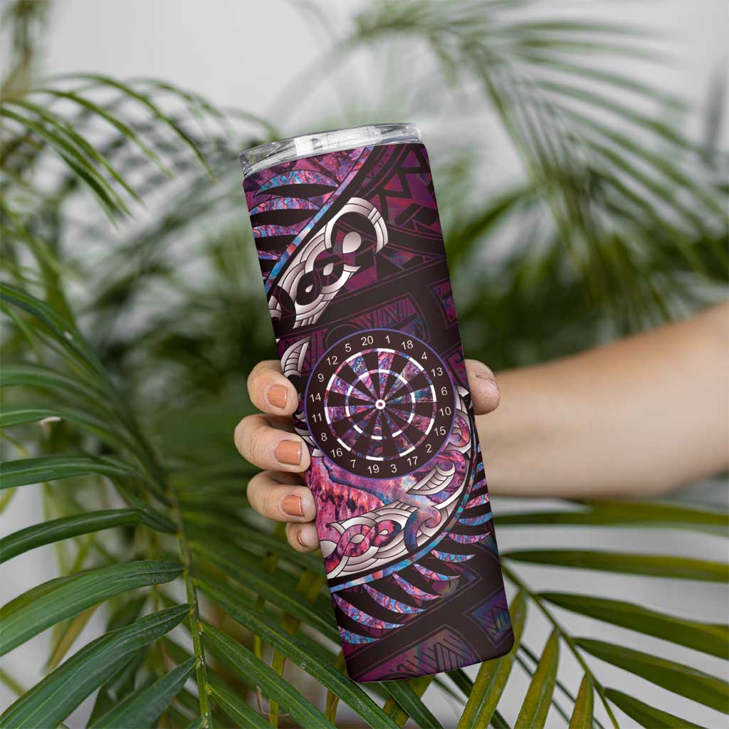 New Zealand Darts Personalised Skinny Tumbler Aotearoa Silver Fern Pink Papua Shell Spirit LT9 - Polynesian Pride