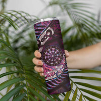 New Zealand Darts Personalised Skinny Tumbler Aotearoa Silver Fern Pink Papua Shell Spirit LT9 - Polynesian Pride