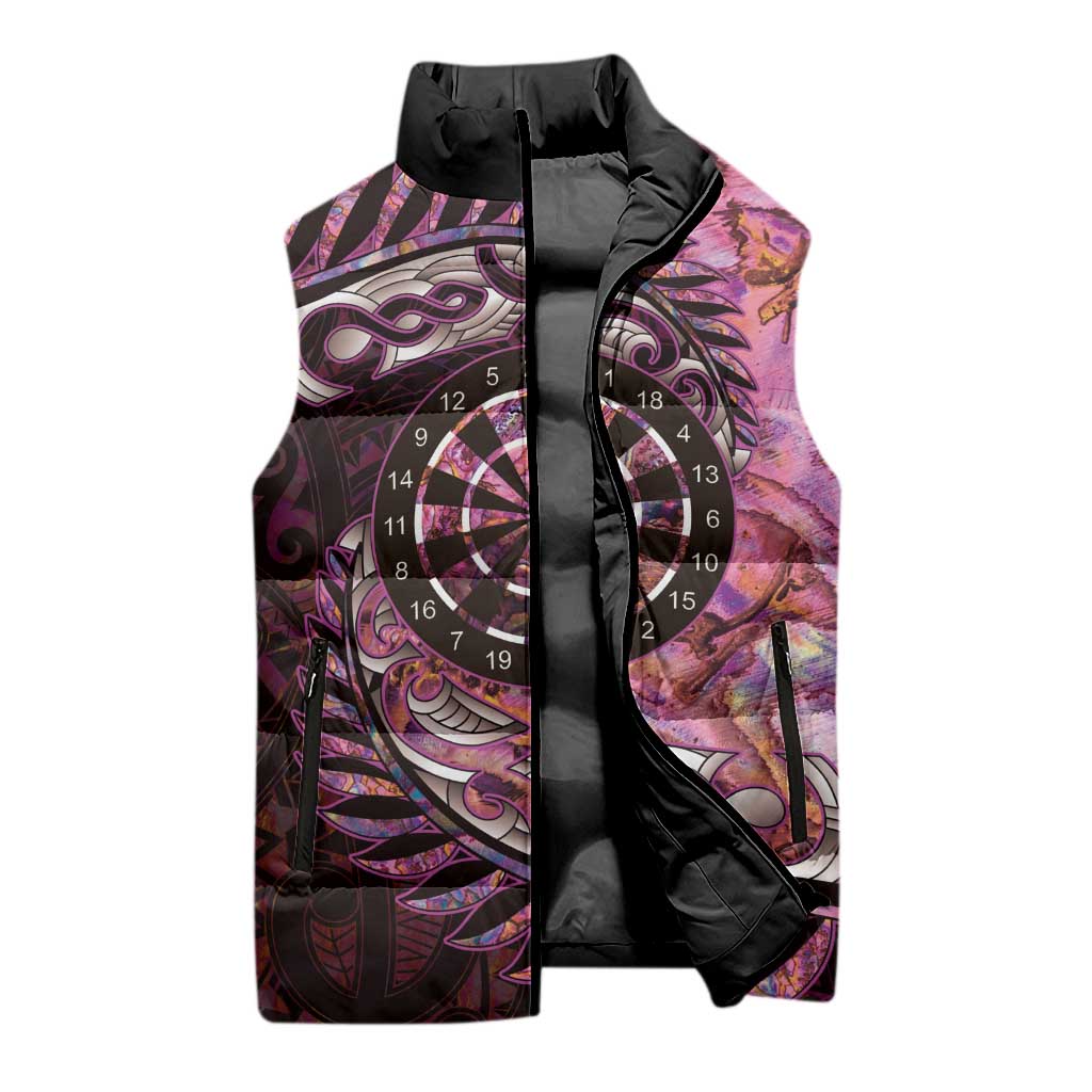 New Zealand Darts Personalised Sleeveless Puffer Jacket Aotearoa Silver Fern Pink Papua Shell Spirit - Polynesian Pride