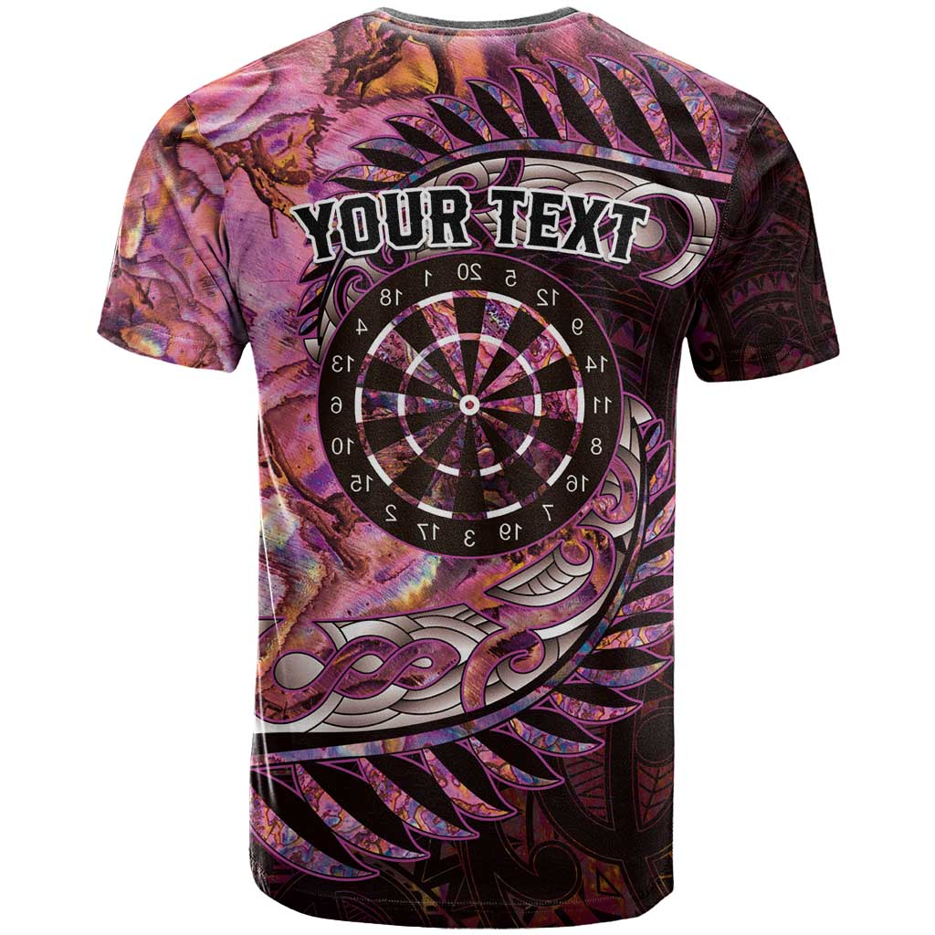 New Zealand Darts Personalised T Shirt Aotearoa Silver Fern Pink Papua Shell Spirit LT9 - Polynesian Pride