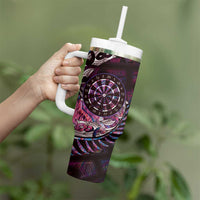 New Zealand Darts Personalised Tumbler With Handle Aotearoa Silver Fern Pink Papua Shell Spirit LT9 - Polynesian Pride