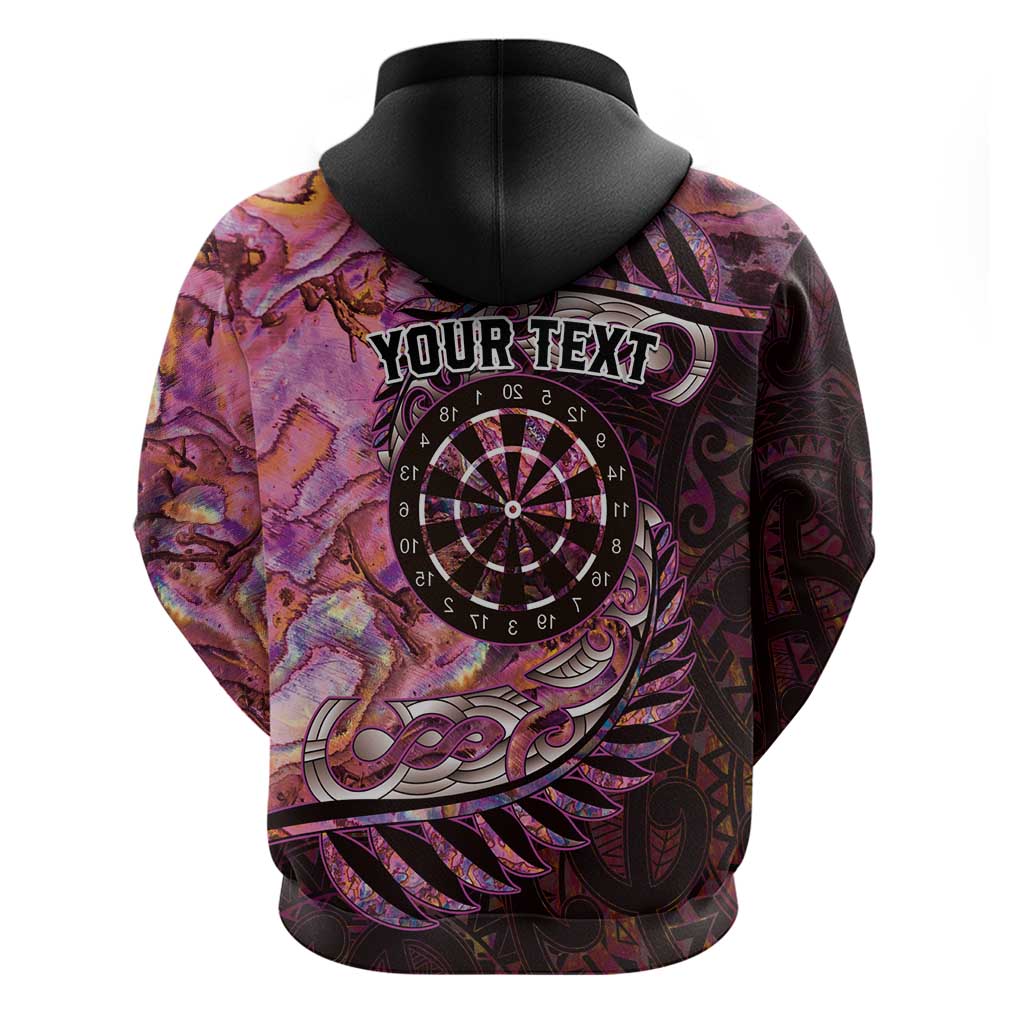 New Zealand Darts Personalised Zip Hoodie Aotearoa Silver Fern Pink Papua Shell Spirit