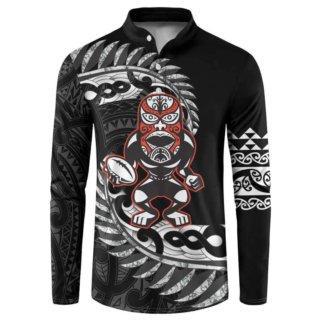 New Zealand Indigenous-Maori Rugby Custom Button Sweatshirt LT9 Black - Polynesian Pride