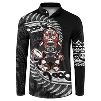 New Zealand Indigenous-Maori Rugby Custom Button Sweatshirt LT9 Black - Polynesian Pride