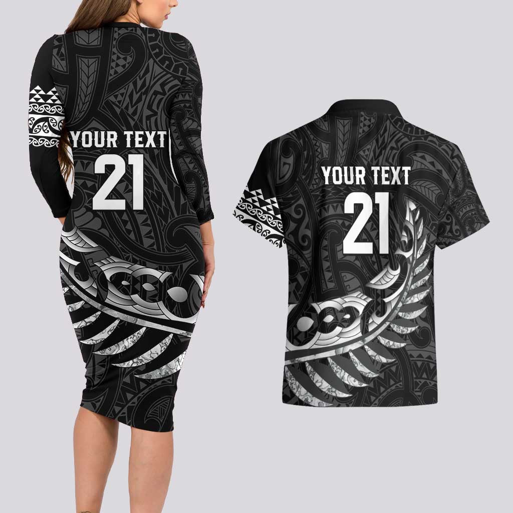 New Zealand Indigenous-Maori Rugby Custom Couples Matching Long Sleeve Bodycon Dress and Hawaiian Shirt