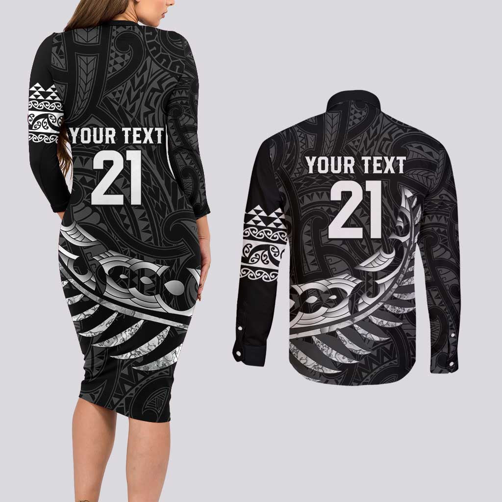 New Zealand Indigenous-Maori Rugby Custom Couples Matching Long Sleeve Bodycon Dress and Long Sleeve Button Shirt LT9 - Polynesian Pride
