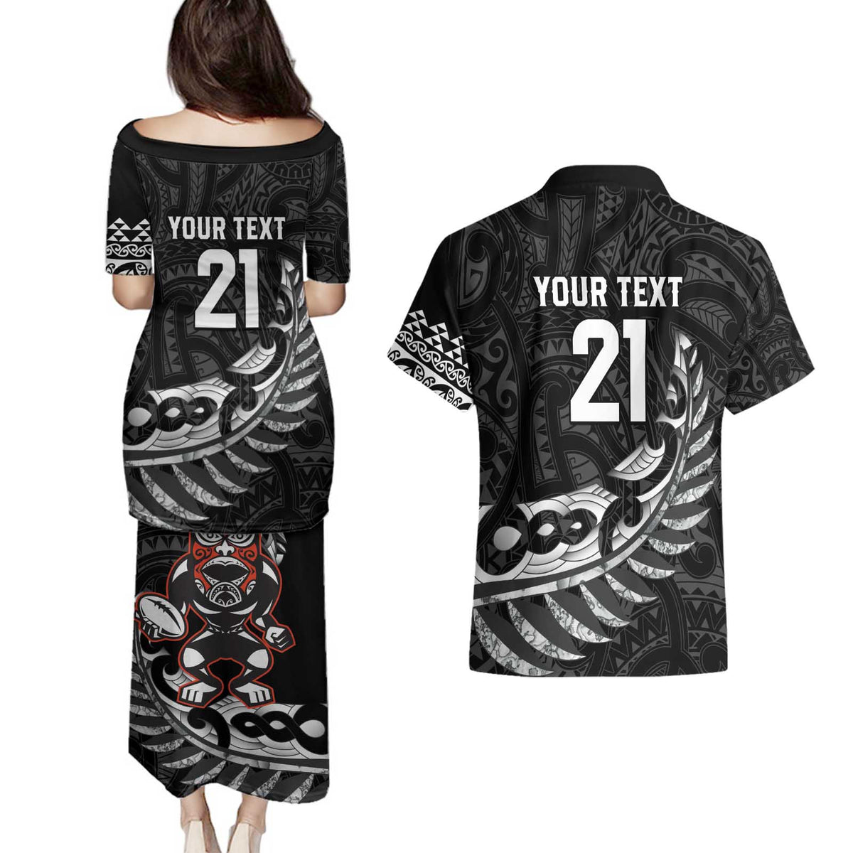 New Zealand Indigenous-Maori Rugby Custom Couples Matching Puletasi and Hawaiian Shirt LT9 - Polynesian Pride